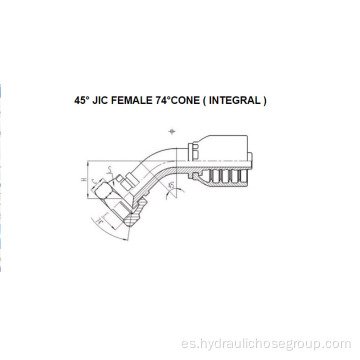 Integral 45 ° JIC Hembra 74 ° Cono 26741F